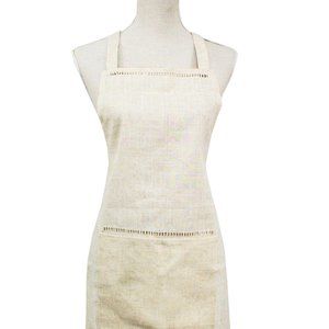 Handmade Hemstitch Linen-Poly Natural Full-Size Cuisine Apron